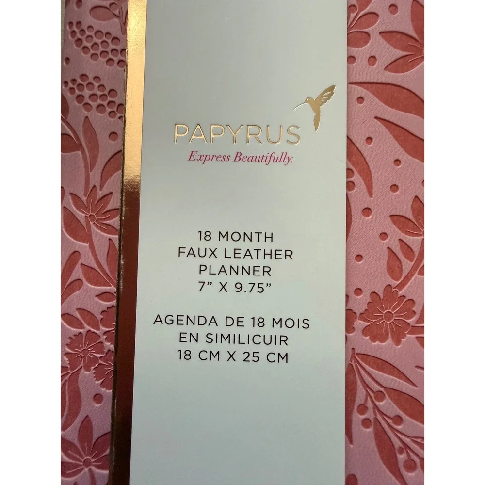 Papyrus 2026-2027 18-Month Faux Leather Planner Pink Floral Gold Leaf Edge NWT